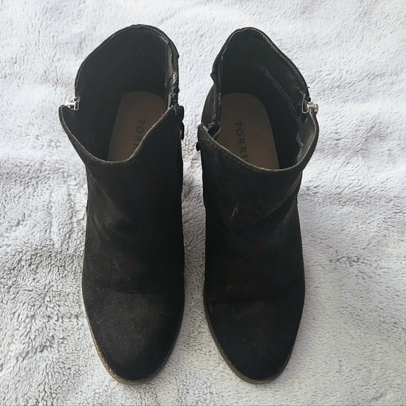 Torrid wide width black faux suede booties with stacked block heel - Picture 6 of 6